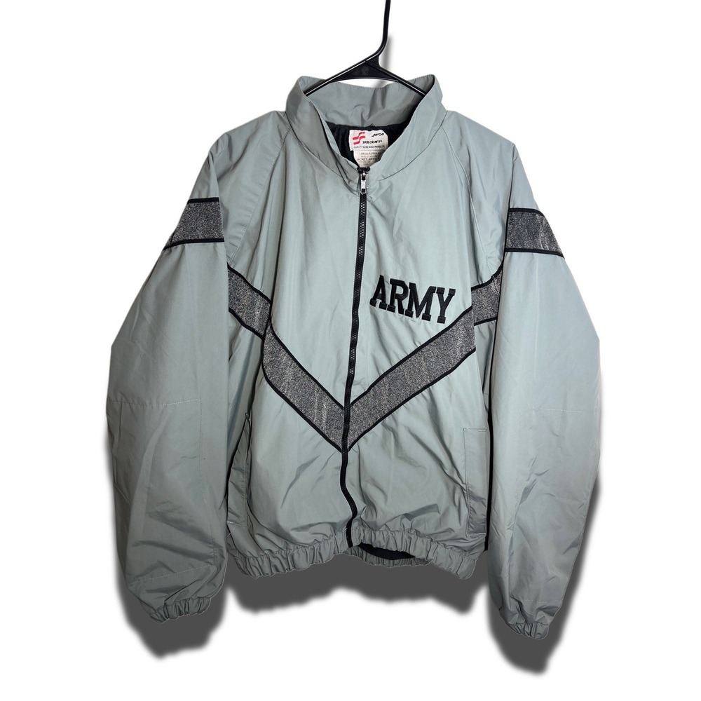 US Army PFU Jacket Large Regular Gray Reflective Military Training Nylon Coat
